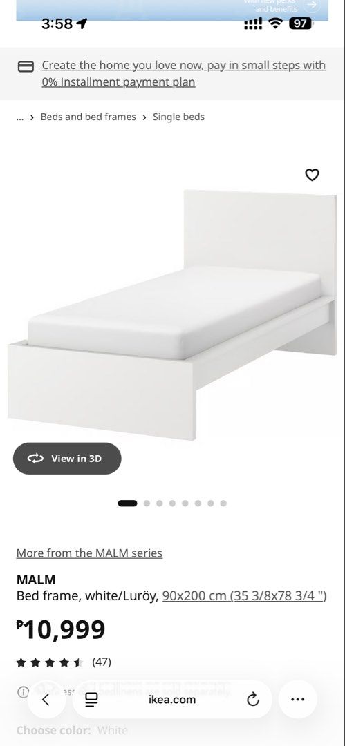 Ikea bed frame and mattress (Category: Bed Frames & Mattresses) located in Cavite. Submitted by mom_declutters111 (Listing ID 1462333514, Image 3). Description: Selling our preloved IKEA twin bed frame with VALEVAG Mattress Size: 90x200cm RFS: switching to loft type bed Location: Imus Cavite.