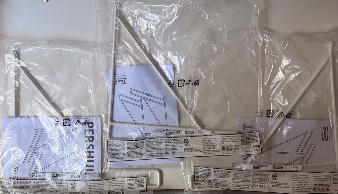 IKEA Pershult Brackets 3pcs (Category: Shelves, Cabinets & Racks) located in Antipolo. Submitted by clairescleanup (Listing ID 1462269208, Image 1). Description: ₱500 for all 3 brackets Dimensions: Depth - 30cm Height - 30cm (Recommended for the 120x30 Ikea shelves) Brand new RFS: bought the wrong size - payment thru Gcash only - can deliver Lalamove/J&T from Antipolo - SF will be shouldered by buyer .
