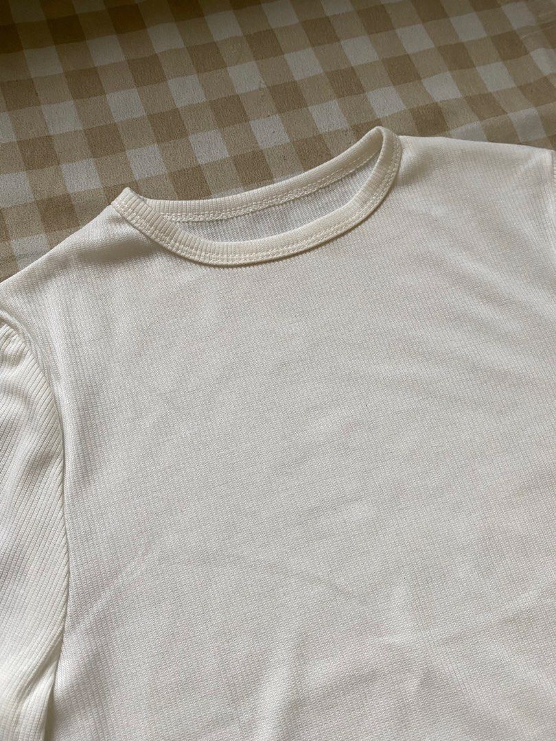 INAWLY Solid Color High Cut Bodysuit (Category: Others Tops) located in Santa Maria. Submitted by closetclearout_co (Listing ID 1462334280, Image 1). Description: Brand: SHEIN Color: Off-White / Warm White Material: Fine Ribbed Knit / Stretch Jersey Poly-Cotton Blend Condition: Brand New / Unworn (Pristine condition, never worn, no tags).
