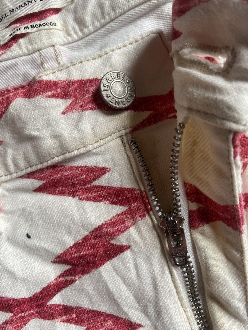 Isabel Marant Étoile White Red Lightning Bolt Pattern Pants (Category: Other Bottoms) located in Davao. Submitted by jirielzac08036 (Listing ID 1462374832, Image 3). Description: waist 33 length 33.5 hem 7 no issue excellent.