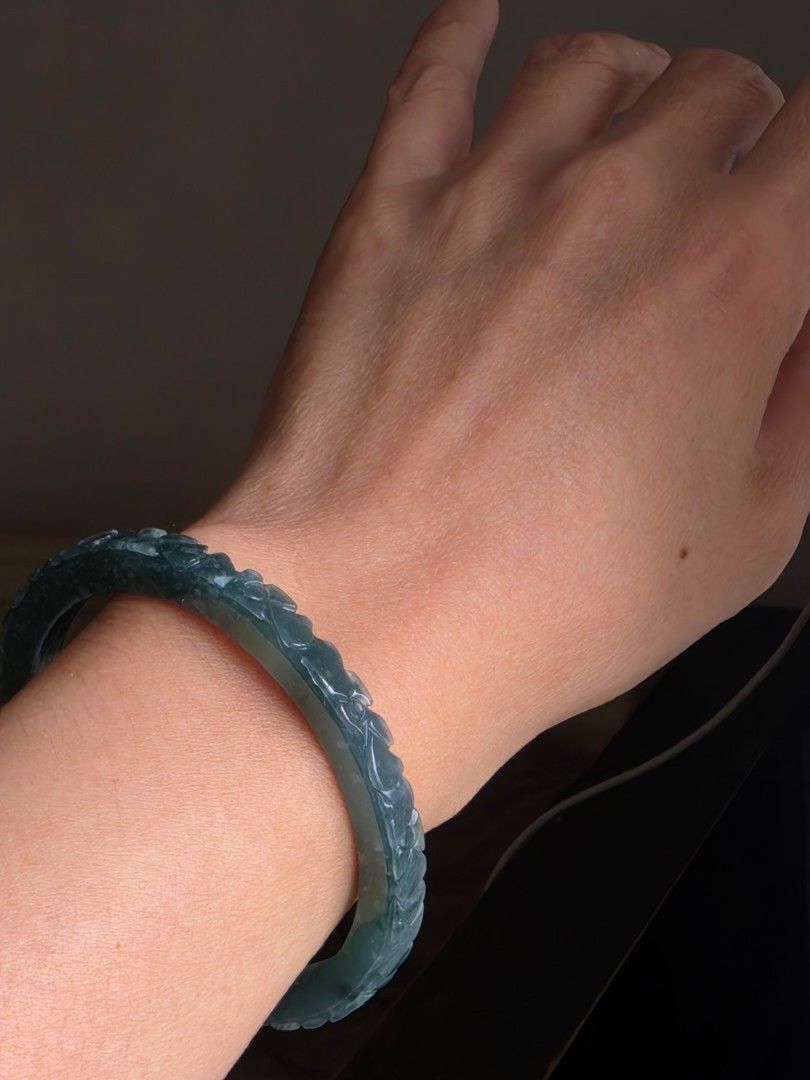 Jade Bangle Flower carving (Category: Bracelets) located in Manila. Submitted by cavalierdolls (Listing ID 1462285547, Image 2). Description: Onhand Blue Water Jade flower carved bangle with Certificate..
