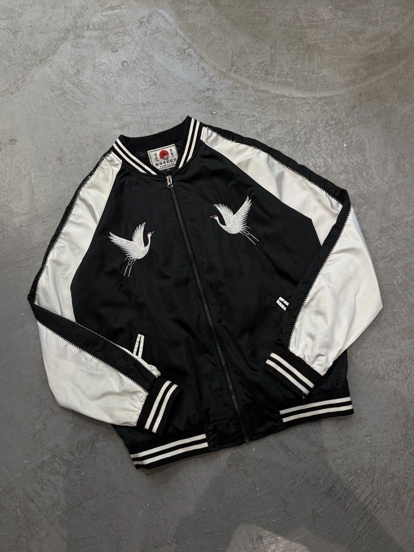 JAPANESE FLYING CRANE VARSITY JACKET (Category: Coats, Jackets and Outerwear) located in Manila. Submitted by blackhearted28 (Listing ID 1462420760, Image 1). Description: JAPANESE FLYING CRANE VARSITY JACKET LARGE (22x27) EMBROID .