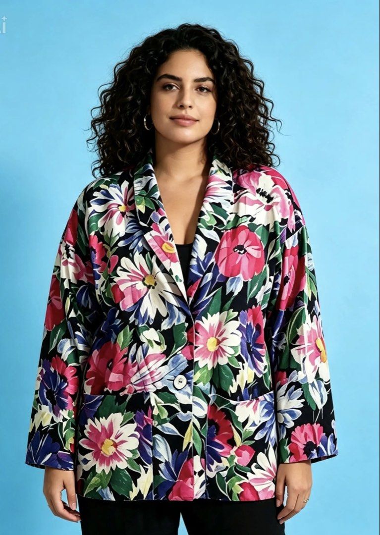 JON WOODS (Category: Coats, Jackets and Outerwear) located in Davao. Submitted by sart0ria85 (Listing ID 1461727232, Image 2). Description: A classic blazer in vibrant floral prints. 53%COTTON 47% RAYON. MADE IN CANADA 🇨🇦 LARGE. Size 8 EXCELLENT CONDITION (96/100).