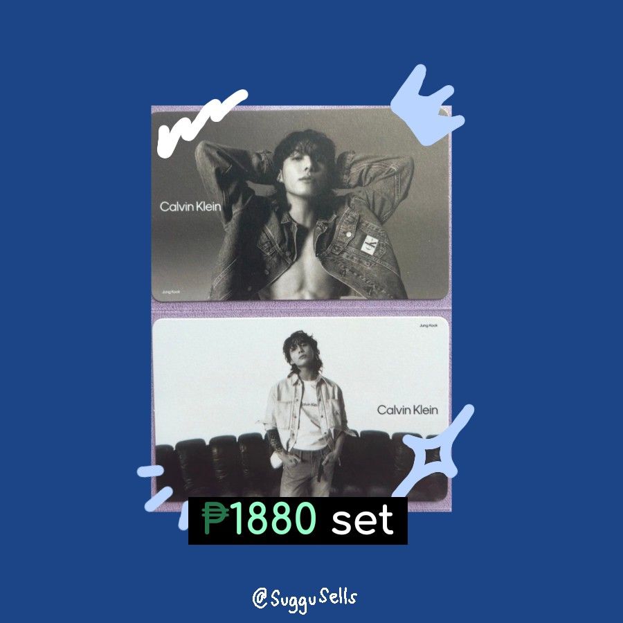 Jungkook CK CN Photocard Set (Category: K-Wave Merchandise) located in Manila. Submitted by suggusells (Listing ID 1462420766, Image 1). Description: Jungkook CK CN Photocard Set – yts (eta Mid Oct-Late Oct) - Set only – PAYO / DOP (50% nrdp) – X sensi ‼️ Mention after DM 📎 wts wtb lfb JK Calvin Klein China Limited Rare Pc Poca.