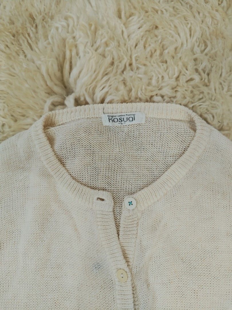 KASUGI Cream Knit Button-Up Cardigan (Category: Coats, Jackets and Outerwear) located in Manila. Submitted by t.flavelle (Listing ID 1462427939, Image 1). Description: FOR SALE KASUGI Cream Knit Button-Up Cardigan • Preloved / Used condition • Size Large to Semi-XL • Soft cream / off-white color • Lightweight knit fabric • Short sleeves • Round neckline • Button-down front • Classic and minimalist design • Easy to layer and style with jeans, trou