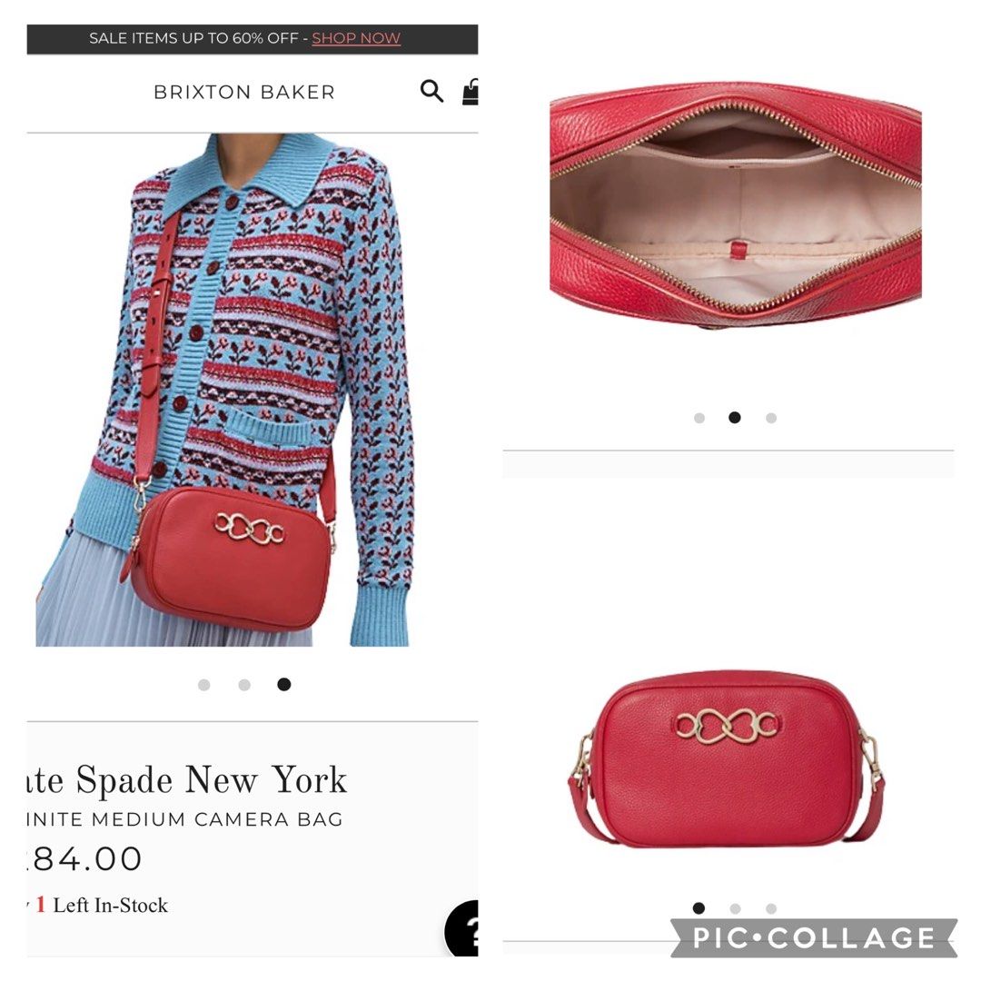 Kate Spade Crossbody (Category: Cross-body Bags) located in Quezon City. Submitted by attraxion (Listing ID 1462305240, Image 3). Description: Preloved fr Canada Original Kate Spade Infinite Camera Bag Color: Pomegranate Size ref as shown in last photo (not mine) Leather In brandnew condition.