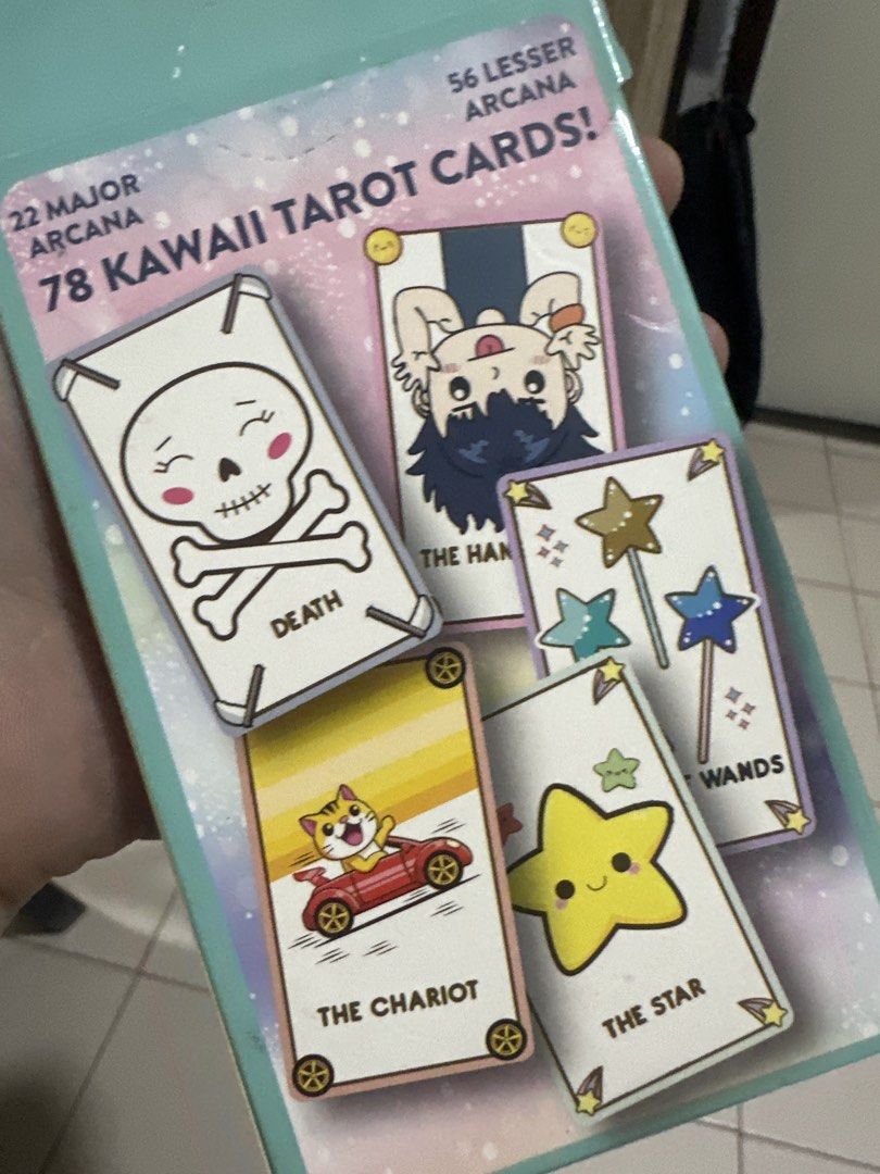 Kawaii Tarot Cards Deck - 78 Cards (Category: Vintage Collectibles) located in Pasig City. Submitted by bluejay23.water (Listing ID 1462330108, Image 3). Description: Adorable Kawaii Tarot Card Deck - Total of 78 cards (22 Major Arcana, 56 Minor Arcana) - Features fun and cute designs on every card - Ideal for beginners or those who love cute aesthetics - Box shows minor wear on the edges but cards are in great condition .