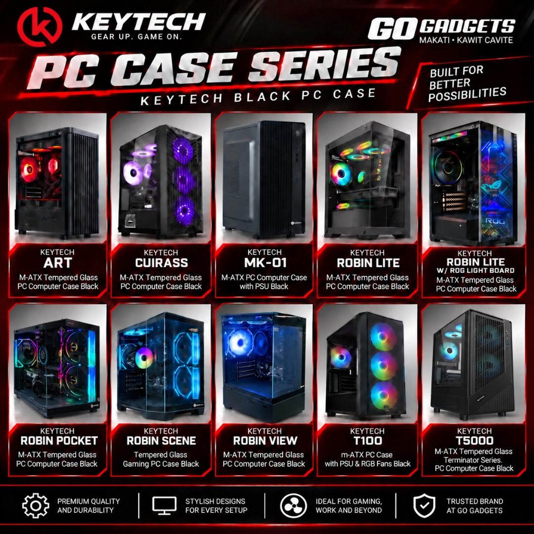 KEYTECH BLACK PC CASE SERIES (Category: Computer Parts) located in Caloocan City. Submitted by kentsalvador31 (Listing ID 1462294300, Image 1). Description: KEYTECH BLACK PC CASE SERIES Go Gadgets - Kawit Cavite 💬 Message us now for full specs & recommendations! 🖥️ We offer: ✔ Gaming PC Builds ✔ Work / Office PC Builds ✔ Editing / Productivity PC Builds ✔ PC upgrades and accessories 💳 INSTALLMENT AVAILABLE BDO • BPI • HSBC • Chinabank • Unionb