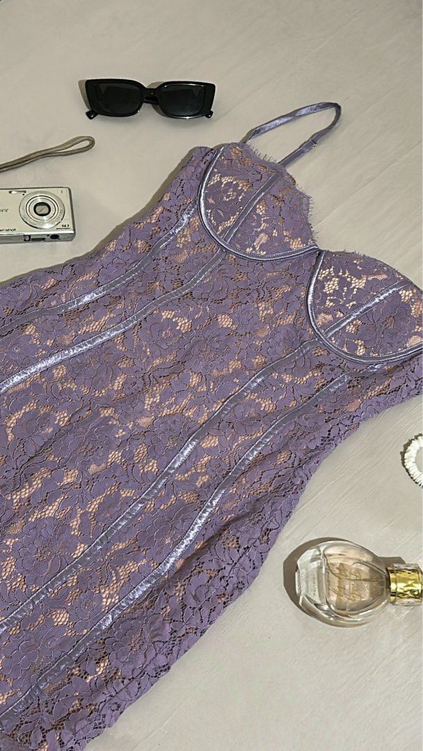 Lala Lavender Lace Mini Dress (Category: Dresses) located in Imus. Submitted by donnasaurr19 (Listing ID 1462368844, Image 3). Description: A lavender lace bodycon mini dress with spaghetti straps and a corseted, boned bustier bodice Used ONLY ONCE Can fit to SMALL to SEMI-MEDIUM Frame.