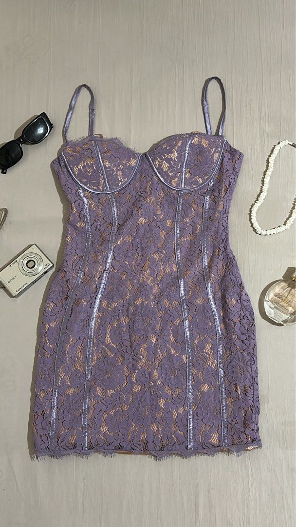 Lala Lavender Lace Mini Dress (Category: Dresses) located in Imus. Submitted by donnasaurr19 (Listing ID 1462368844, Image 1). Description: A lavender lace bodycon mini dress with spaghetti straps and a corseted, boned bustier bodice Used ONLY ONCE Can fit to SMALL to SEMI-MEDIUM Frame.