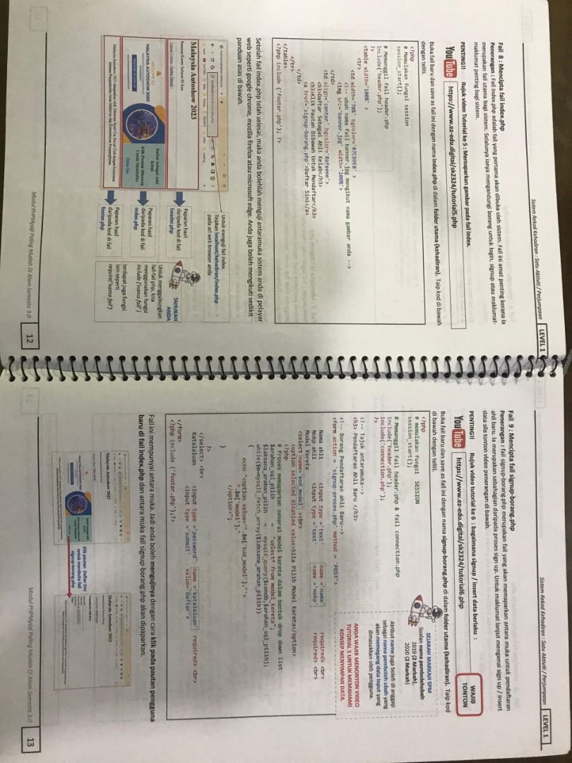 Level 1 Programming Textbook - PHP and Web Development (Category: Textbooks) located in Kuala Lumpur. Submitted by rowensebastian07 (Listing ID 1462265047, Image 1). Description: - Level 1 textbook on PHP and web development. - Covers creating signup forms and handling data. - Teaches how to create a simple web attendance system.