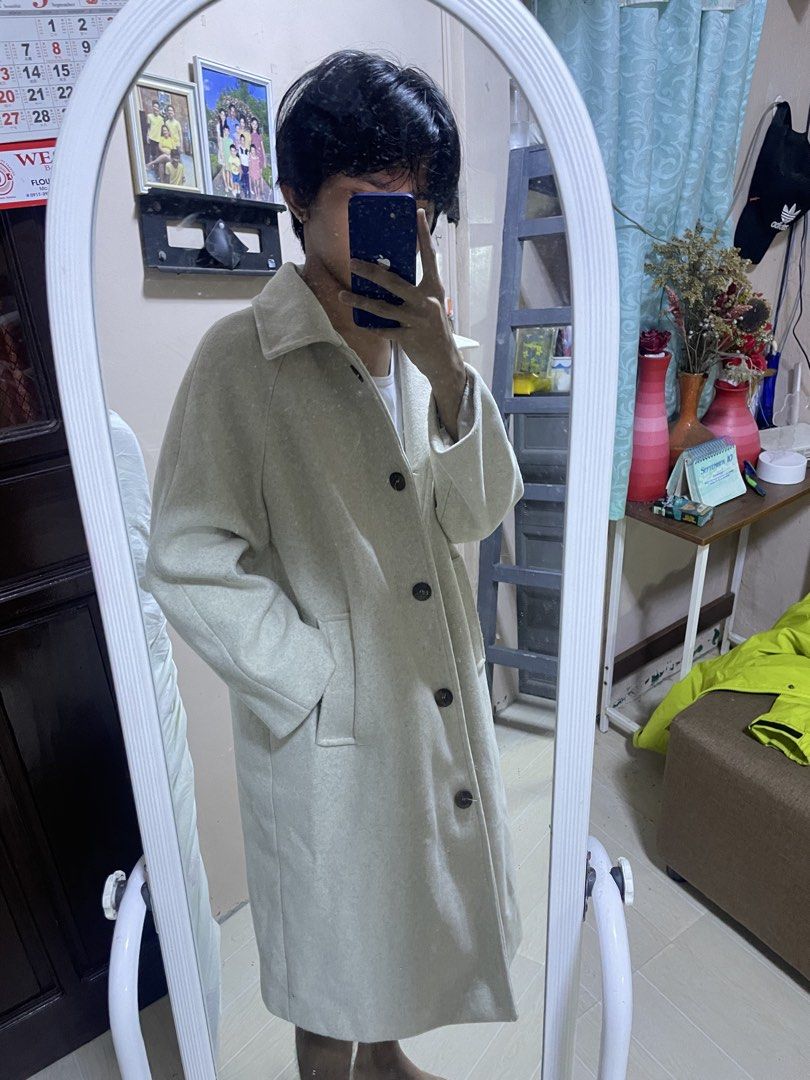 Long Coat (Category: Coats, Jackets and Outerwear) located in Bulacan. Submitted by keytxcx (Listing ID 1462353616, Image 3). Description: Cream colored long coat - Like new - Oversized fit - Button closure - Front pockets - Ideal for layering - Versatile for casual or dressy looks - Comfy to wear - Price is still negotiable!!! - With freebies - Rfs: need funds - Dm me for more Inquiry - Payment first basis! - Mop: Gcash! - Mod: Jnt, Lalamove - C