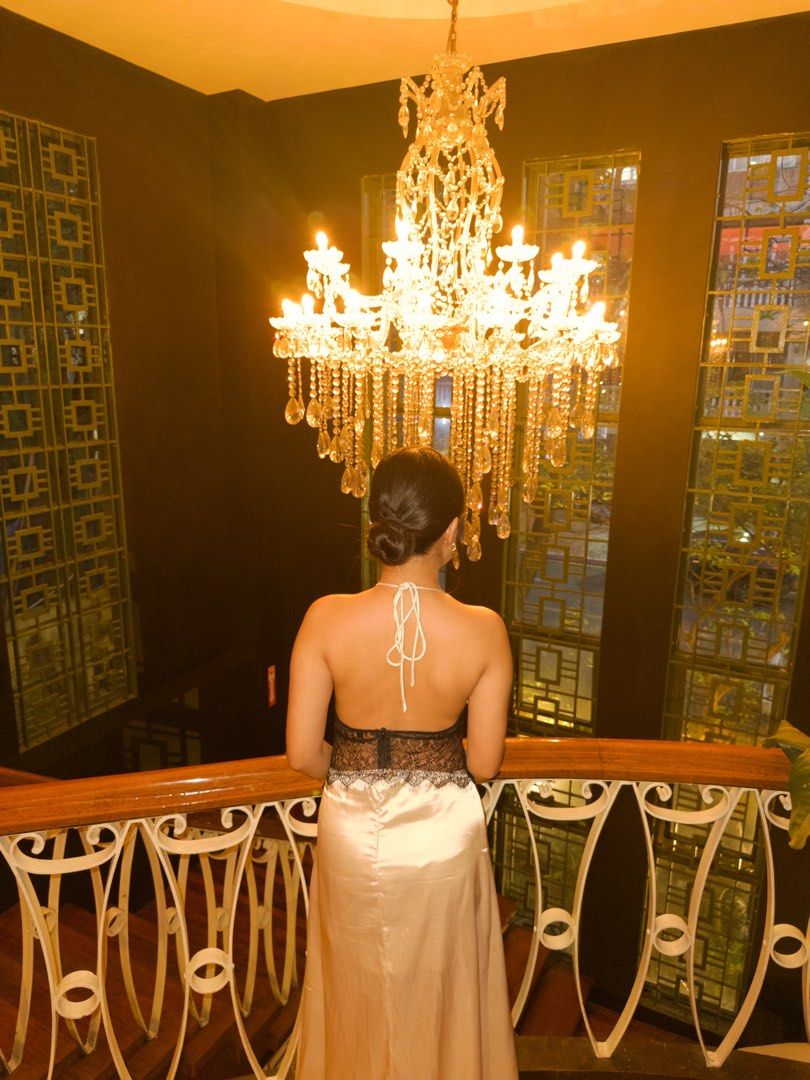 Long Satin Lace Dress (Category: Dresses) located in Caloocan City. Submitted by loveshanks (Listing ID 1462269531, Image 2). Description: used once only for height reference: 5’.