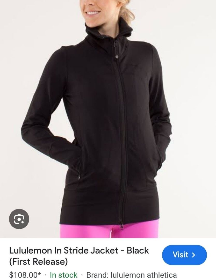 Lululemon Stride Jacket Black (Category: Coats, Jackets and Outerwear) located in Manila. Submitted by PrinceDani.Clothing (Listing ID 1462393764, Image 2). Description: lululemon black stride jacket Size 6 on tag 18in width 27.5in length excellent condition .