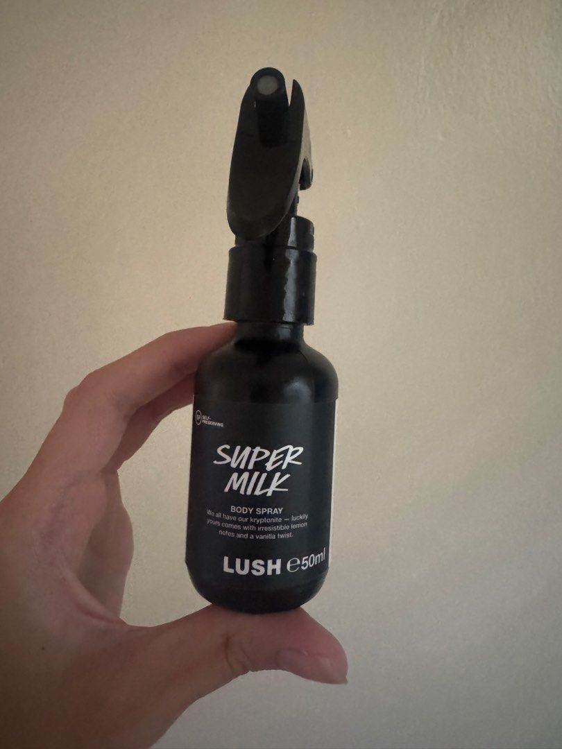 Lush Super Milk 50ml mini Body Spray (Category: Fragrance & Deodorants) located in Muntinlupa City. Submitted by fufuwee (Listing ID 1462300211, Image 1). Description: Lush Super Milk Body Spray. Only spritzed a few times. Small and portable..