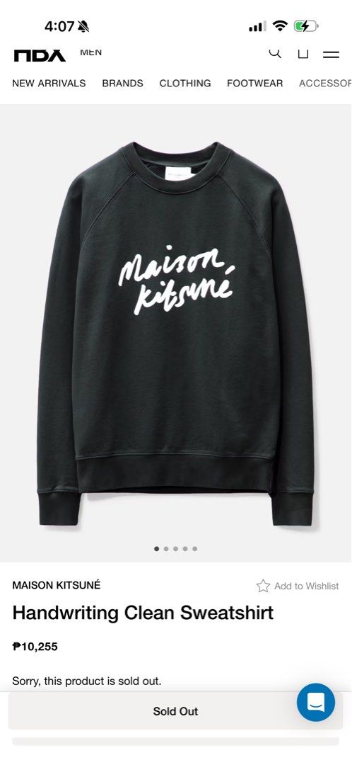 Maison Kitsuné Handwriting Clean Sweatshirt (Category: Luxury Apparel) located in Santa Rosa. Submitted by rgnrvn300 (Listing ID 1462359539, Image 2). Description: Maison kitsune pullover (bought in Japan) Price: 2,000 Size: S Width: 21 Length: 26.5 Color rate: 10/10 Condition: 9.5/10 Issue: none Shipping thru J&T.