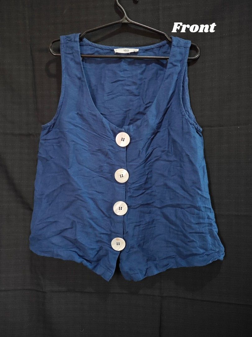 Mango Blue Sleeveless Vest (Category: Blouses) located in Manila. Submitted by janes__closet (Listing ID 1462355855, Image 1). Description: Brand: Mango Size: X-Small to Small Color: Blue.