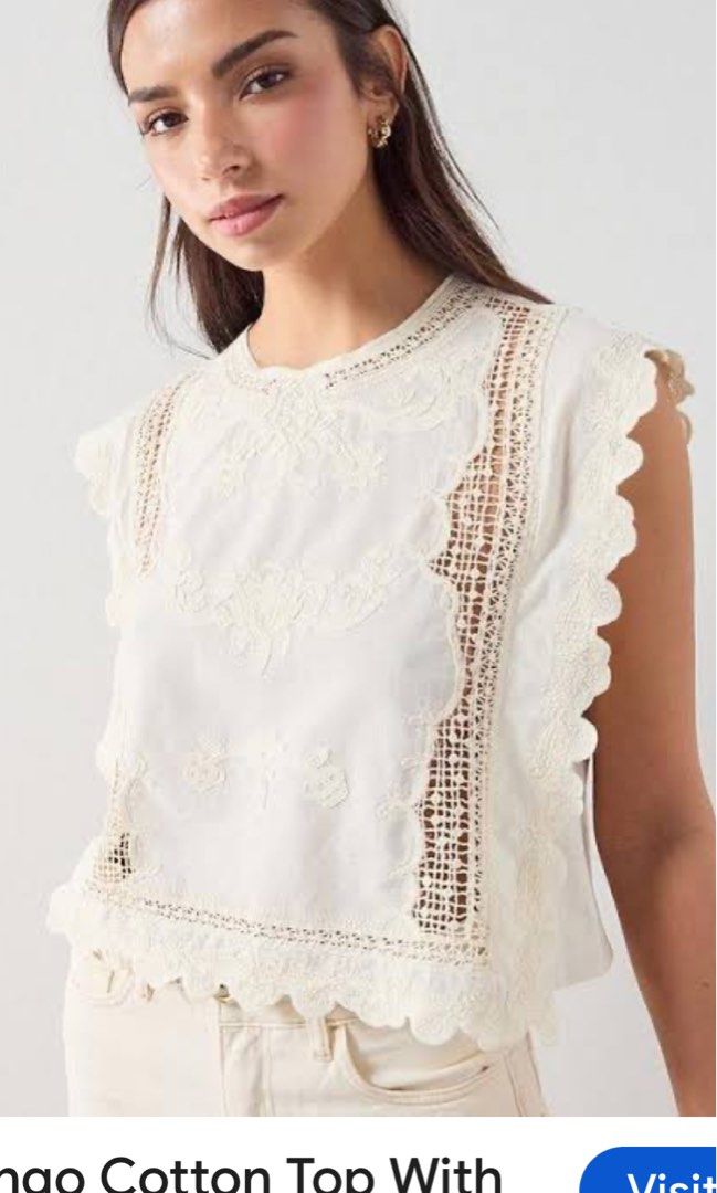 Mango embroidered top (Category: Announcements) located in Las Pinas. Submitted by silvader (Listing ID 1462355410, Image 2). Description: Med Authentic Store bought Off white.
