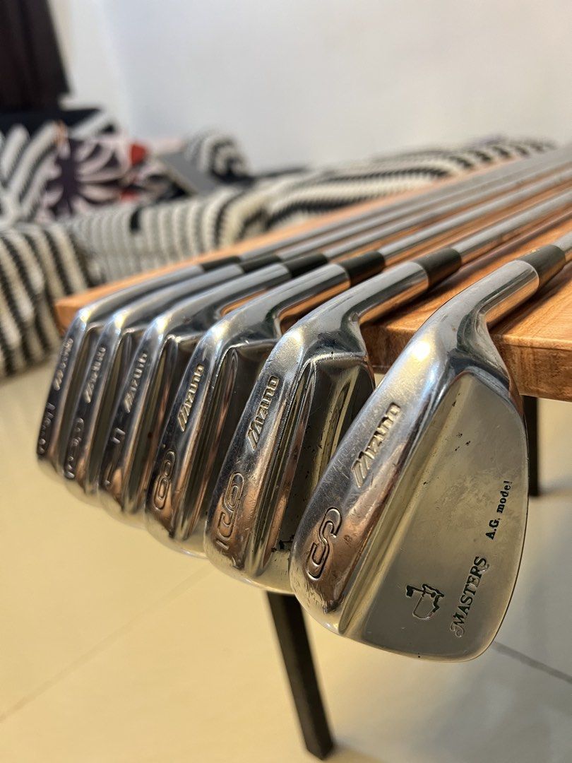 Mizuno Masters A.G. Model Golf Iron Set (Category: Golf) located in Manila. Submitted by livefish.26c802 (Listing ID 1462433765, Image 1). Description: - Set of Mizuno Masters A.G. Model golf irons - Includes: 5, 6, 7, 8, 9, and Pitching Wedge (PW) - Shafts: Flex-R - Condition: Good, with some signs of use on club faces - Ready for the golf course!.