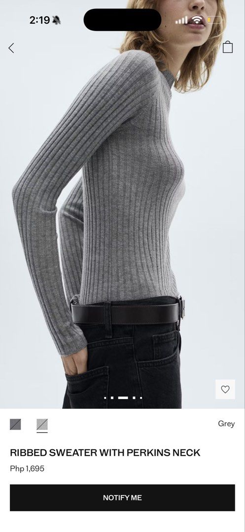 MNG Mango Ribbed Perkins Neck Sweater Grey (Category: Longsleeves) located in Davao. Submitted by marmalade21 (Listing ID 1462272013, Image 3). Description: - Grey ribbed sweater - Perkins neck - Long sleeves - Size S (approx.) - Super soft and stretchy material - Brand: MNG - Ideal for layering or wearing solo.