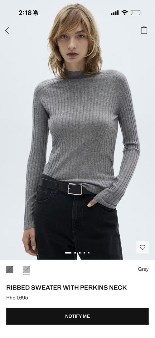 MNG Mango Ribbed Perkins Neck Sweater Grey (Category: Longsleeves) located in Davao. Submitted by marmalade21 (Listing ID 1462272013, Image 1). Description: - Grey ribbed sweater - Perkins neck - Long sleeves - Size S (approx.) - Super soft and stretchy material - Brand: MNG - Ideal for layering or wearing solo.