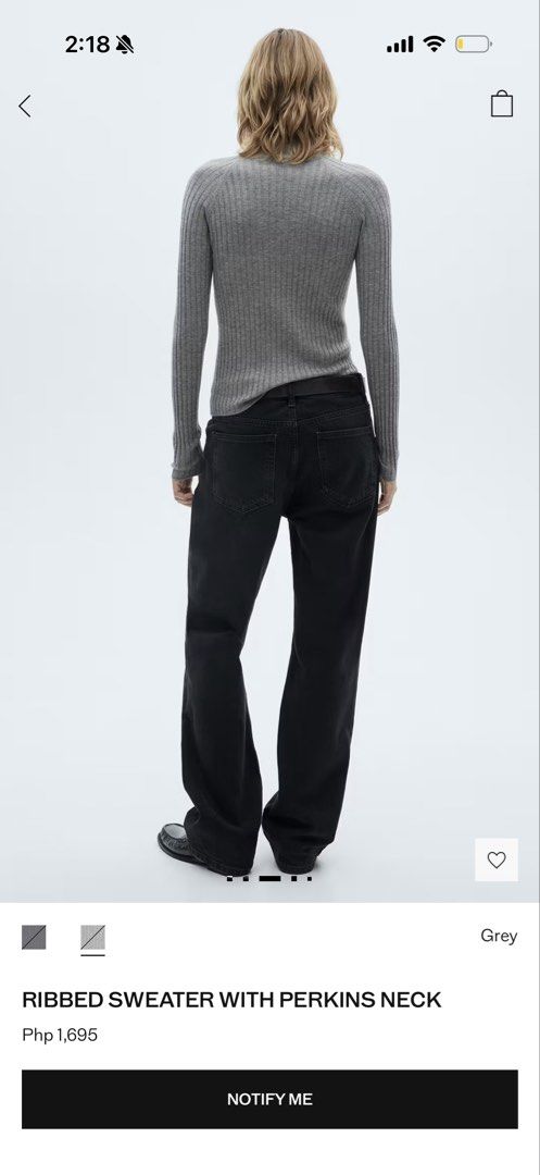 MNG Mango Ribbed Perkins Neck Sweater Grey (Category: Longsleeves) located in Davao. Submitted by marmalade21 (Listing ID 1462272013, Image 2). Description: - Grey ribbed sweater - Perkins neck - Long sleeves - Size S (approx.) - Super soft and stretchy material - Brand: MNG - Ideal for layering or wearing solo.
