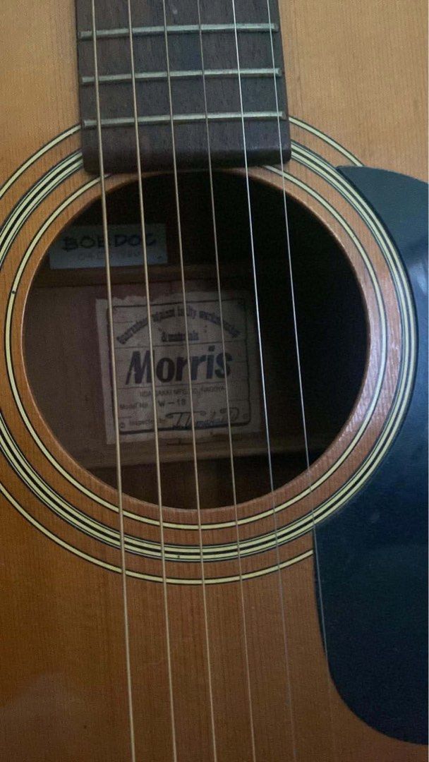 Morris W-18 Acoustic Guitar (Category: Musical Instruments) located in Bustos. Submitted by raylovesgwen (Listing ID 1462374473, Image 3). Description: - Morris W-18 Acoustic Guitar - Made in Japan Goods naman yung action, 2mm sa may 12th fret , Female Owner (negotiable sa sure buyer) RFS: Di na masyado nagamit since nawalan interest Issue: May konting scratches but good to play naman Loc: Losbanos/Bay Area for pickup only - Ready for a new home 