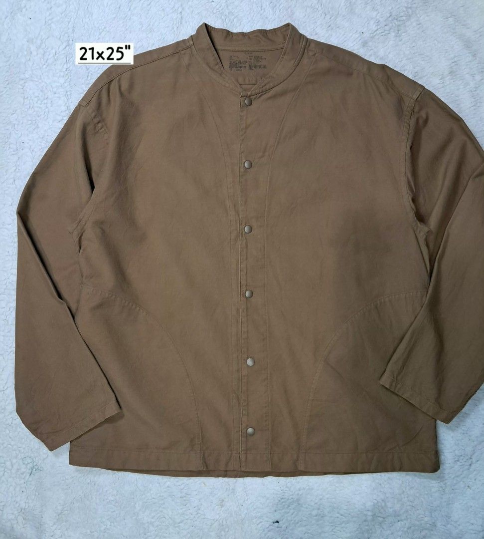 Muji unisex stand collar cotton jacket (Category: Coats, Jackets and Outerwear) located in Baguio. Submitted by mishmashfritz (Listing ID 1462394251, Image 3). Description: Like new, thrifted, no flaws, cotton button jacket, side pockets, xxs to xs on tag, see dimes for reference, stand collar, xxs to small teen/ women's.