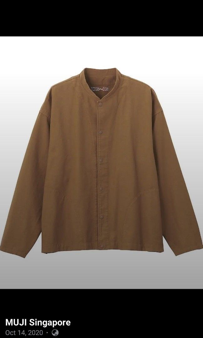 Muji unisex stand collar cotton jacket (Category: Coats, Jackets and Outerwear) located in Baguio. Submitted by mishmashfritz (Listing ID 1462394251, Image 2). Description: Like new, thrifted, no flaws, cotton button jacket, side pockets, xxs to xs on tag, see dimes for reference, stand collar, xxs to small teen/ women's.