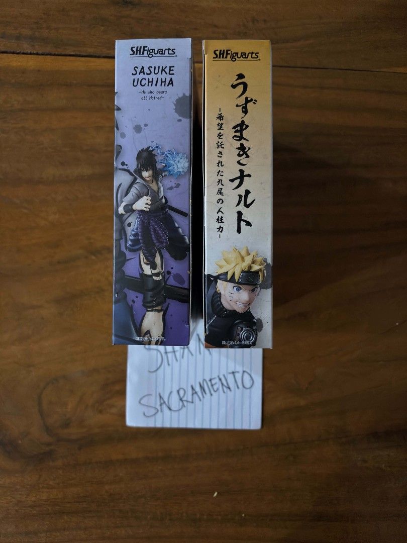 NARUTO AND SASUKE SET (SHF) (Category: Figurines & Statues) located in Naga. Submitted by ashantydel32367 (Listing ID 1462362091, Image 3). Description: NARUTO AND SASUKE SET (SHF) Naruto: MISB (Mint in Sealed Box) – Brand new, factory sealed, never opened. Sasuke: BIB (Back in Box) – Opened for posing and checking but complete with box, no missing parts, good as new. 5700 LOC: NAGA CITY CAMSUR J&T LBC.
