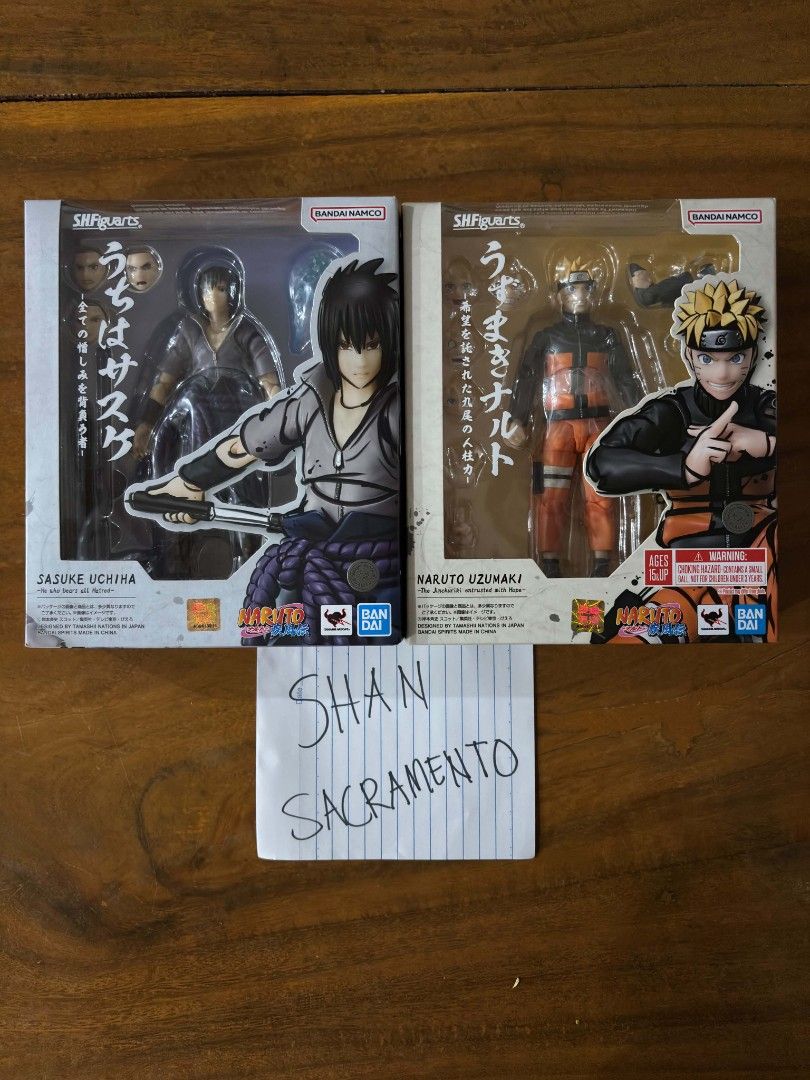 NARUTO AND SASUKE SET (SHF) (Category: Figurines & Statues) located in Naga. Submitted by ashantydel32367 (Listing ID 1462362091, Image 1). Description: NARUTO AND SASUKE SET (SHF) Naruto: MISB (Mint in Sealed Box) – Brand new, factory sealed, never opened. Sasuke: BIB (Back in Box) – Opened for posing and checking but complete with box, no missing parts, good as new. 5700 LOC: NAGA CITY CAMSUR J&T LBC.