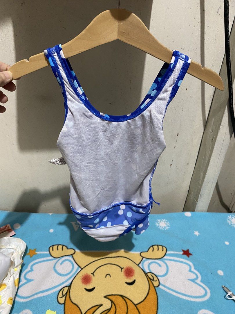 Nassau Blue Polka Dot Ruffle Swimsuit (Category: Babies & Kids Fashion) located in Manila. Submitted by resi.diaz (Listing ID 1462321532, Image 3). Description: - Adorable blue swimsuit with charming polka dot pattern. - Features a cute ruffle hem for extra flair. - Ideal for swimming lessons, beach trips, or any water play. - Comfortable straps and secure fit for active kids. - Brand: Nassau - Size: 45- chest circumference 50- hip circumference 