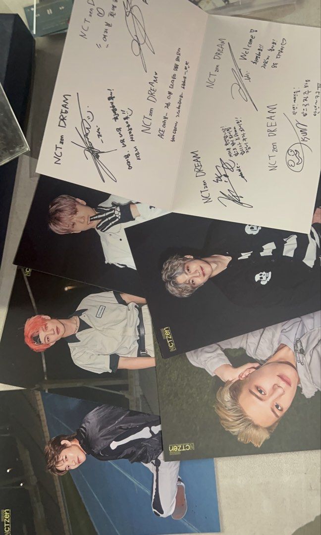 NCT Dream Signed Postcards and Photocards Set (Category: K-Wave Merchandise) located in Manila. Submitted by charlotte.mae (Listing ID 1462336104, Image 1). Description: - Set of NCT Dream photocards and signed postcards - Includes individual member photos and group shots - Some postcards feature handwritten messages and member signatures - Perfect for any NCTzen collector.