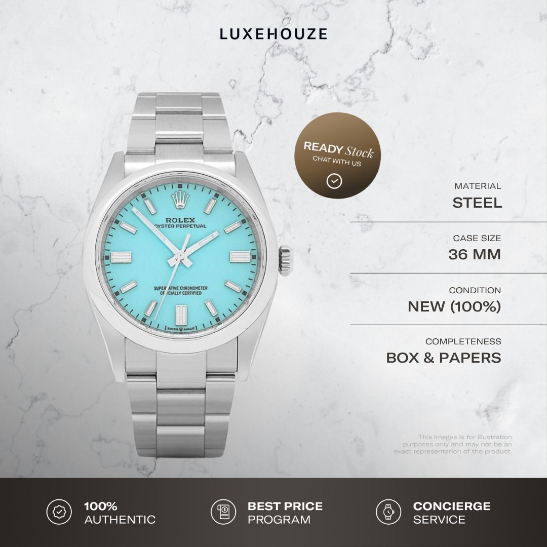 New Jun 2026 Rolex Oyster Perpetual 36 126000 Turquoise Blue Dial Oyster (Category: Watches) located in Singapore. Submitted by luxehouze (Listing ID 1462294182, Image 1). Description: Luxehouze is your trusted marketplace to buy and sell luxury goods. Luxehouze SG Pte Ltd is a licensed luxury goods marketplace and regulated dealer. WHY US? 100% Authentic with Money-Back Guarantee Best Price Program* Curated Collection * T&Cs apply. OUR SERVICES 