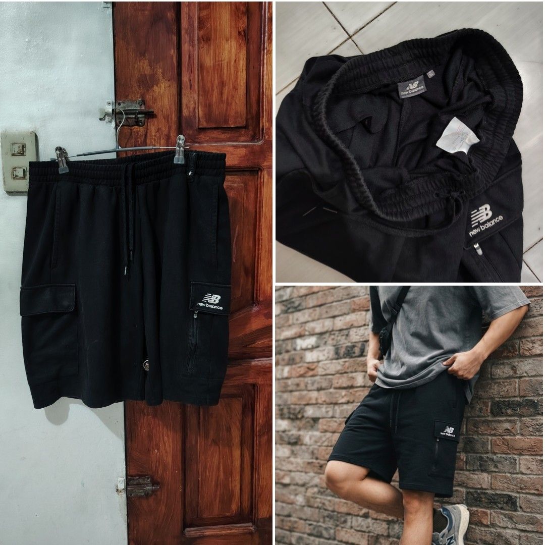 New Balance Black Cargo Shorts (Category: Shorts) located in Manila. Submitted by freeshipping.nationwide (Listing ID 1462381289, Image 1). Description: - Black New Balance cargo shorts - Elastic waistband with drawstring - Two side pockets - Two cargo pockets with zip closure - Logo detail on left cargo pocket - Comfortable for everyday wear.