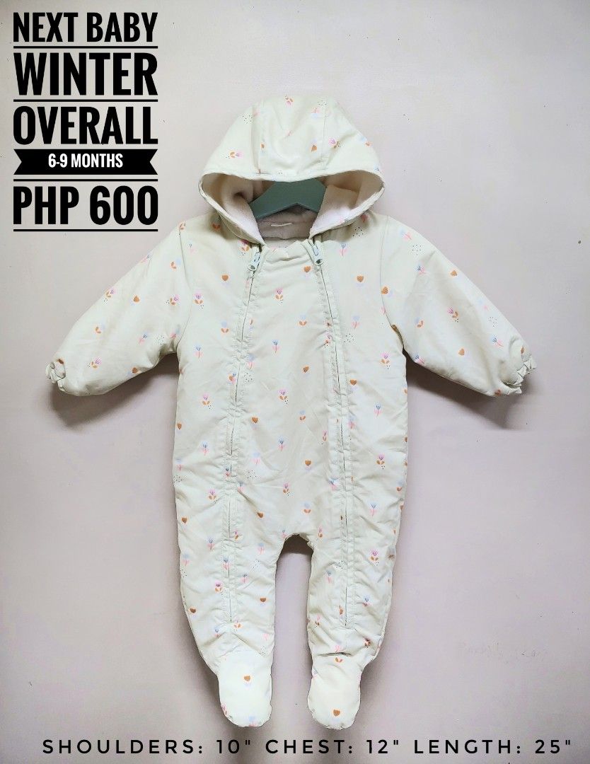 Next Baby Winter Overall 6-9 Months (Category: Babies & Kids Fashion) located in Dagupan City. Submitted by upforgrabs2400 (Listing ID 1462405065, Image 1). Description: Next baby winter overall - Size: 6-9 months - Measurements: -Shoulders: 10" - Chest: 12" - Length: 25" - Adorable floral print - Soft fleece lining for ultimate warmth - Easy front zipper for quick dressing - Ideal for keeping your baby snug during winter.