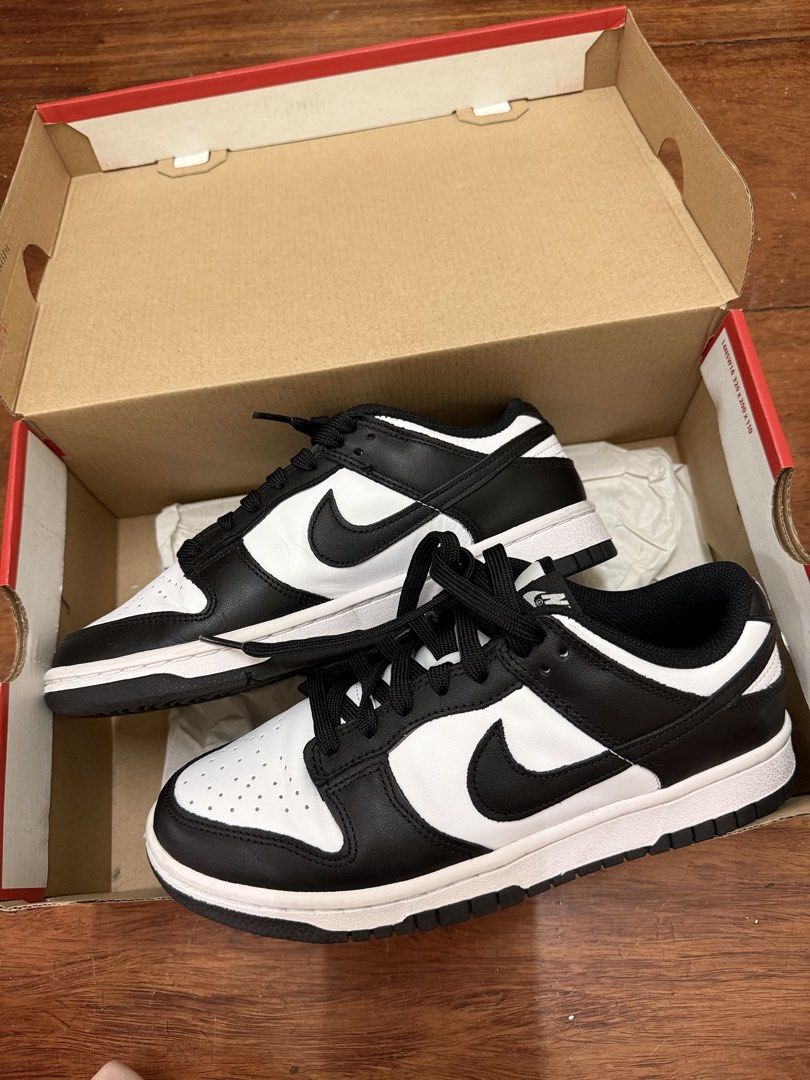 Nike Dunk Low Black White Panda (Category: Sneakers) located in Quezon City. Submitted by ellabelles (Listing ID 1462301365, Image 3). Description: Classic black and white Nike Dunks (low top). Comes with original box. Soles are clean. Perfect for daily wear. Nike Dunk Low Panda for Women Size W 7.5 Barely used - only once or twice max .