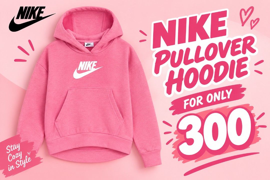 Nike Pink Pullover Hoodie (Category: Babies & Kids Fashion) located in Cagayan de Oro. Submitted by pastel829 (Listing ID 1462368164, Image 1). Description: - Super cute pink Nike pullover hoodie - Features classic Nike logo on the chest - Includes a convenient front pocket - Ideal for staying cozy and stylish - Great for everyday wear or lounging -5T on tag 📍 Cagayan de Oro City Mindanao MOP: Gcash (payment first policy) 🚚 via J&T (Additional 