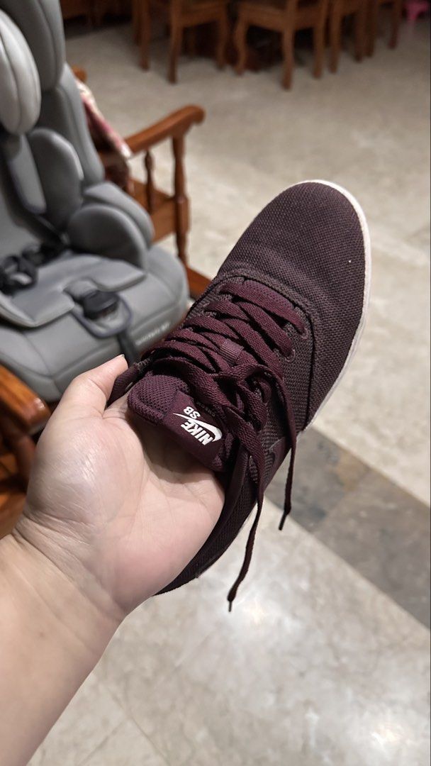 Nike SB Burgundy Sneakers (Category: Sneakers) located in Manila. Submitted by dyelizabet65197 (Listing ID 1462278407, Image 3). Description: - Burgundy Nike SB sneakers - Breathable mesh upper - Classic white soles - Laces are intact - Ideal for everyday wear and skateboarding.
