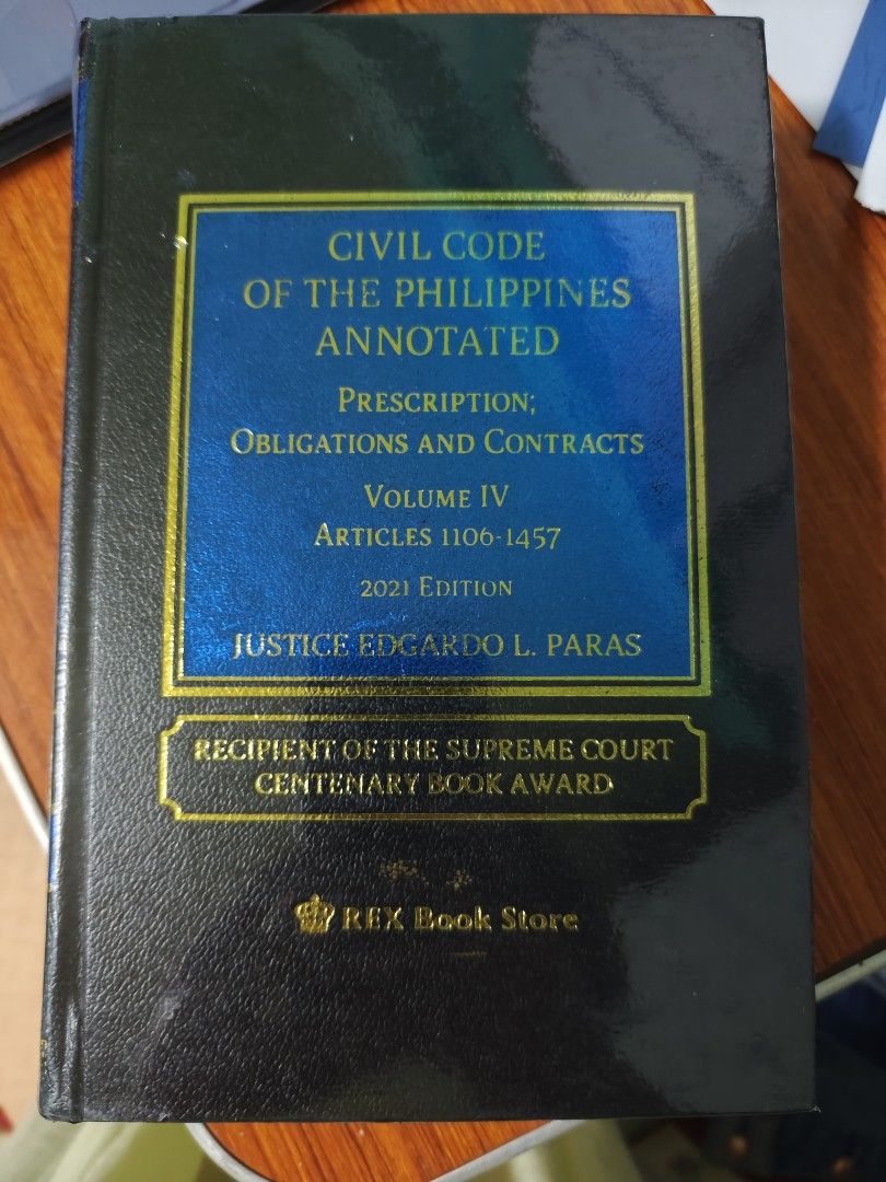 Obligations and Contracts by Paras 2021 Edition (Category: Textbooks) located in Quezon City. Submitted by declutterwithcm (Listing ID 1462394591, Image 1). Description: - Civil Code of the Philippines Annotated, Volume IV NO HIGHLIGHTS/MARKINGS Malinis pa.