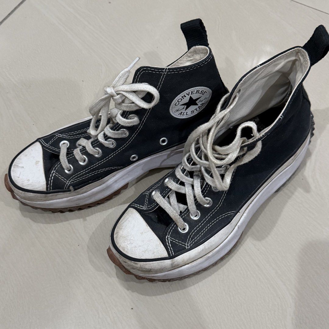 Original Converse Run Star Hike High Top Black White (Category: Sneakers) located in Taguig. Submitted by winterienne (Listing ID 1462424754, Image 3). Description: Classic black Converse Run Star Hike high tops. White laces and sole. Some scuffs on the toe cap and sole from regular wear. SIZE 38-39W NEEDS CLEANING ! .