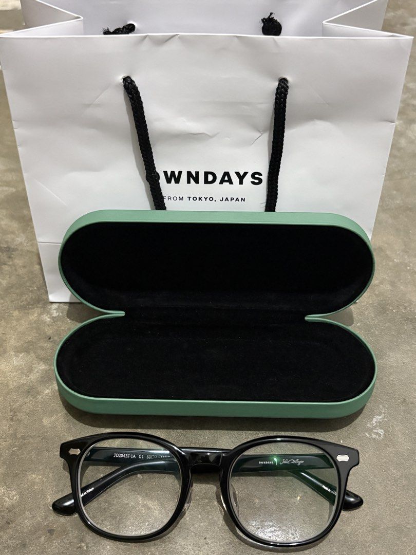 OWNDAYS John Dillinger Eyeglasses Frame (Category: Sunglasses & Eyewear) located in Bulacan. Submitted by milliesvt (Listing ID 1462431209, Image 3). Description: - Brand: OWNDAYS - Model: JD20437-1A - Color: Black - Includes: Original case, shopping bag, Cleaning cloth, and 500php Voucher - Replacable Lens - Price Negotiable if Sure Buyer Original Price: 4,990 Condition: Like Brandnew, worn only 3x RFS: Too big on my face, got new glasses instea