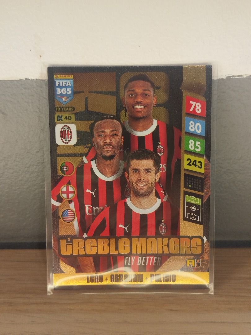 Panini FIFA 365 Treble Makers Trading Card (Category: Raw Singles) located in Manila. Submitted by sweatshirtfoo (Listing ID 1462407924, Image 1). Description: - Panini FIFA 365 Treble Makers trading card - Features AC Milan players - Includes player stats: 78, 80, 85, 243 - Card is in a protective sleeve - Ideal for football fans and collectors - 200 + sf.