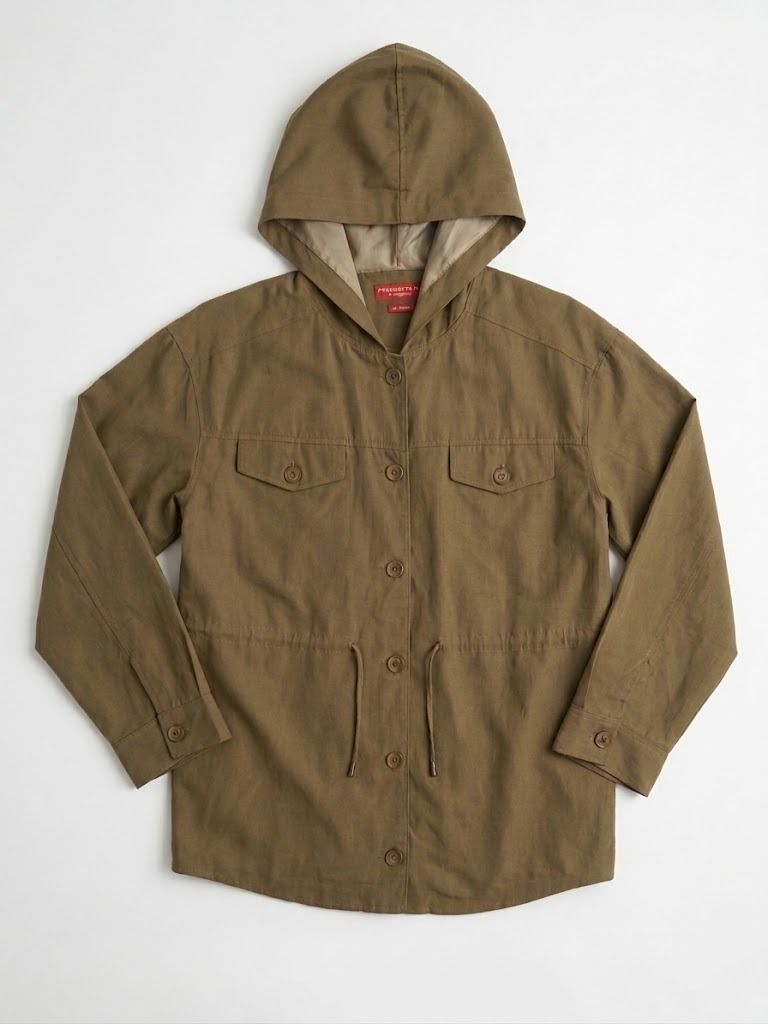 Penshoppe | Brown Hooded Utility Jacket with Drawstring Waist (Category: Coats, Jackets and Outerwear) located in Makati City. Submitted by _rentorbuy (Listing ID 1462414820, Image 1). Description: - Hooded jacket - Button-up front with two chest pockets - Drawstring waist for adjustable fit - Long sleeves with button cuffs - Great for layering, for rainy days.