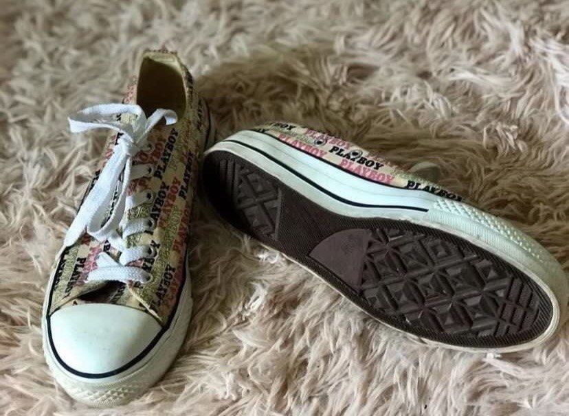 Playboy All Over Print Low Top Sneakers (Category: Sneakers) located in Muntinlupa City. Submitted by hollieberrygirl (Listing ID 1462286050, Image 2). Description: - Iconic Playboy print low-top sneakers - Classic canvas material with white laces - Eye-catching all-over print for a statement look - Marked as size 240 inside - unused, stored - store bought in Beijing - with discolouration from storage - ₱395 SF c/o buyer Seller is not responsible