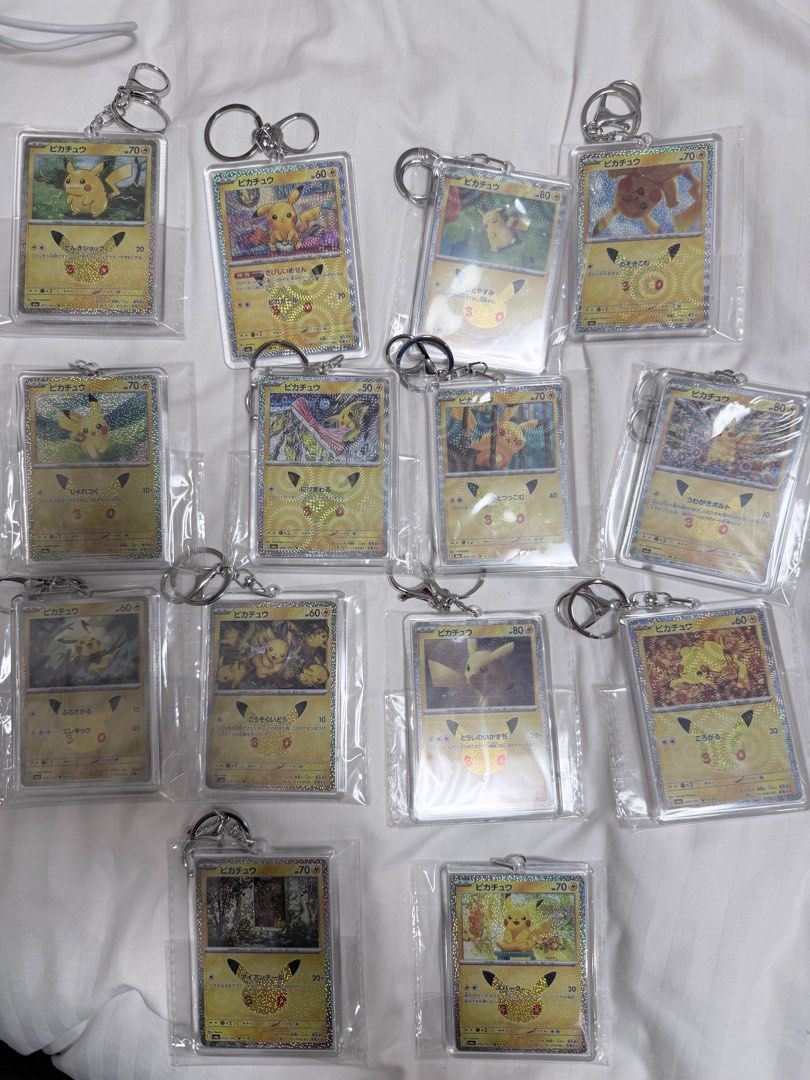 Pokemon 30th Pikachu Cards keychain (JPN) (Category: Character Goods) located in Taguig. Submitted by shponline (Listing ID 1462406707, Image 1). Description: Pikachu Pokemon Cards 30th Anniversary JPN ₱600 each ETA: September 21 01/30 03/30 04/30 05/30 06/30 10/30 13/30 14/30 17/30 18/30 19/30 22/30 25/30 27/30 .