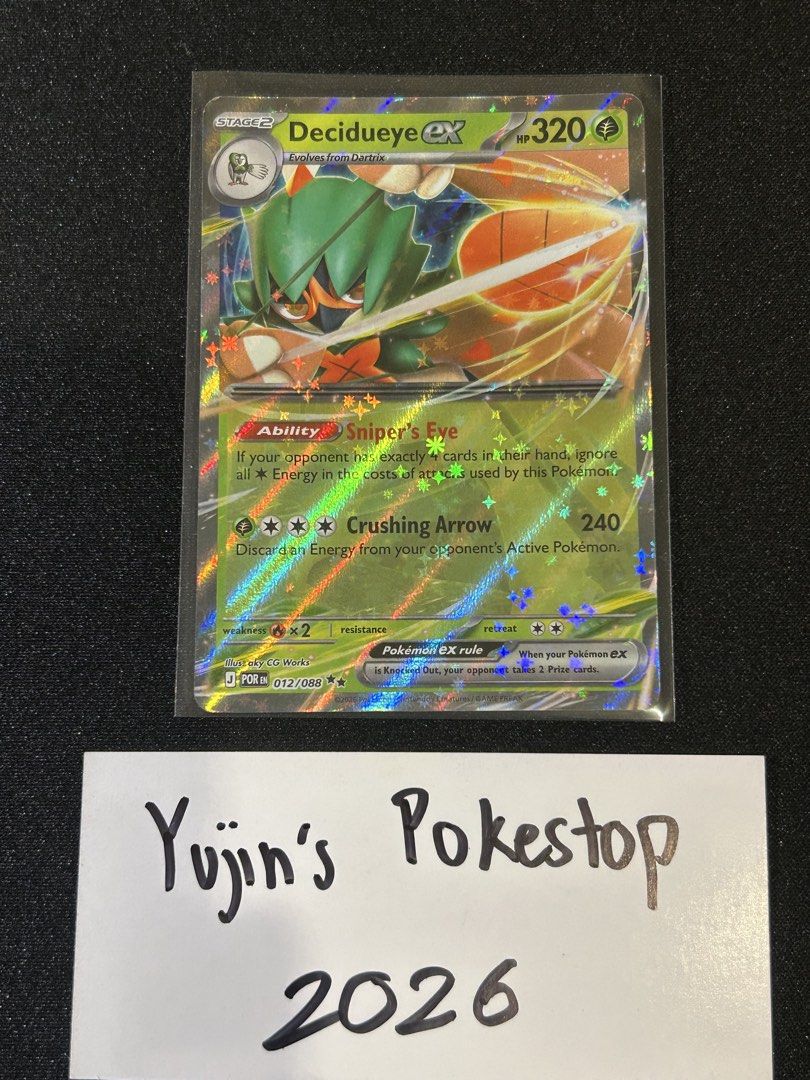 Pokemon Card Decidueye ex 12/88 Mega Evolution Perfect Order (Category: Raw Singles) located in Quezon City. Submitted by yujins-pokestop (Listing ID 1462317082, Image 1). Description: Please base the condition off the pictures shown. 💵Mode of Payment (MOP): GCASH/PAYMAYA 🛵Mode of Delivery (MOD): LBC / Lalamove (Buyer shoulders sf) 📌Location: Brgy. Sikatuna Village, Quezon City.