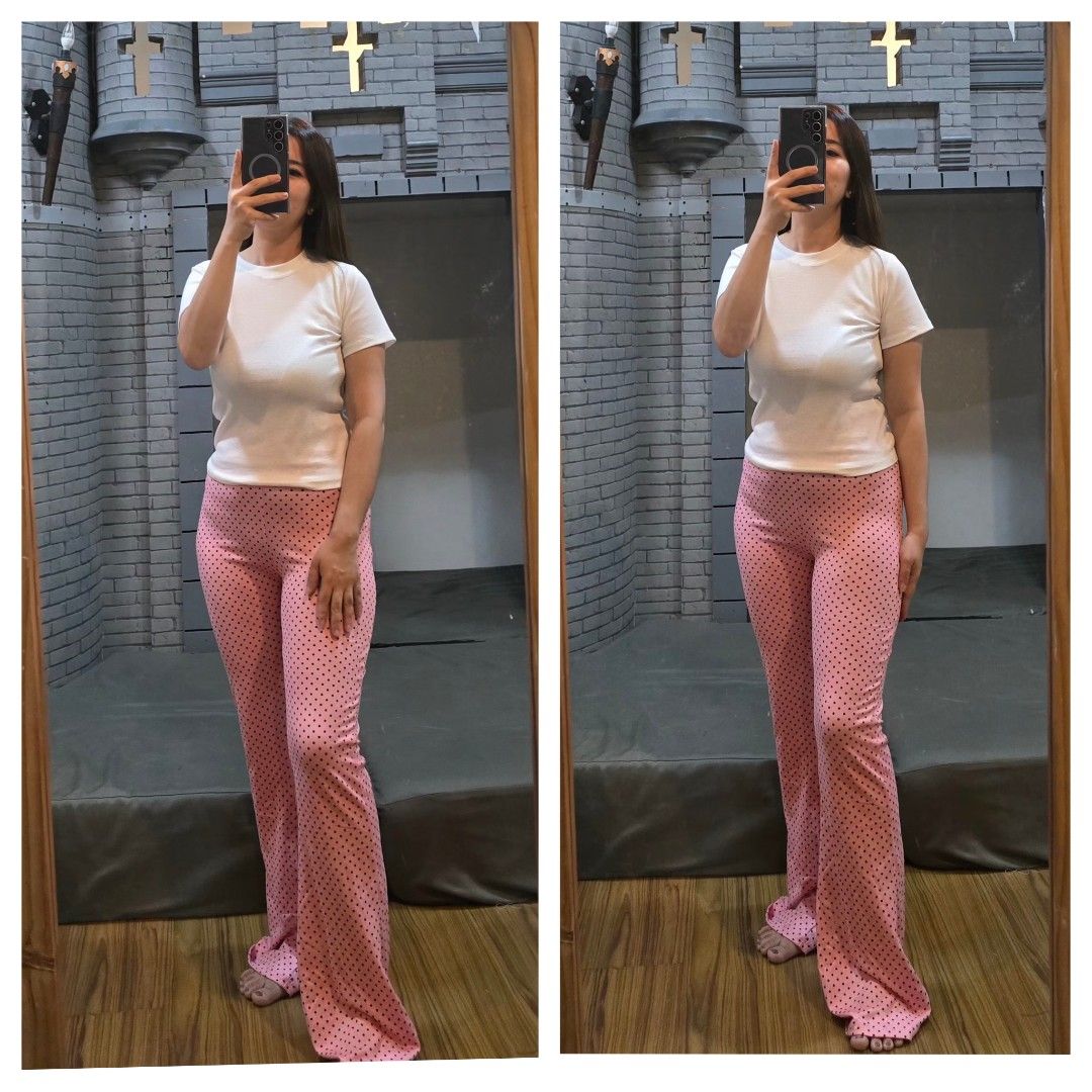 Polka Flare Leggings (Category: Other Bottoms) located in Manila. Submitted by kayencee_27 (Listing ID 1462415688, Image 3). Description: Brand new Polka Leggings With clear plastic Cotton spandex Garterized waist - 26"-32" Length - 42.