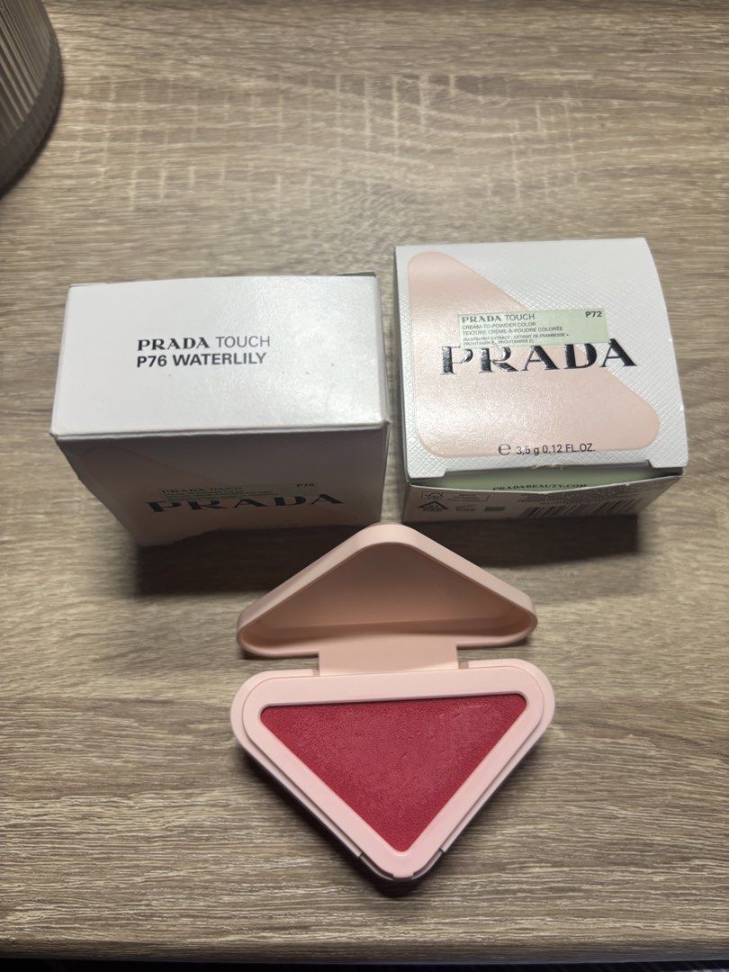 Prada Touch P76 Waterlily Cream Blush (Category: Makeup) located in Davao. Submitted by mielle_888 (Listing ID 1462338131, Image 3). Description: Prada Touch blush in shade P76 Waterlily Creamy texture ‼️Authentic ‼️ - Box is a bit damaged but the blush itself is in pristine condition - Only got used a few times.