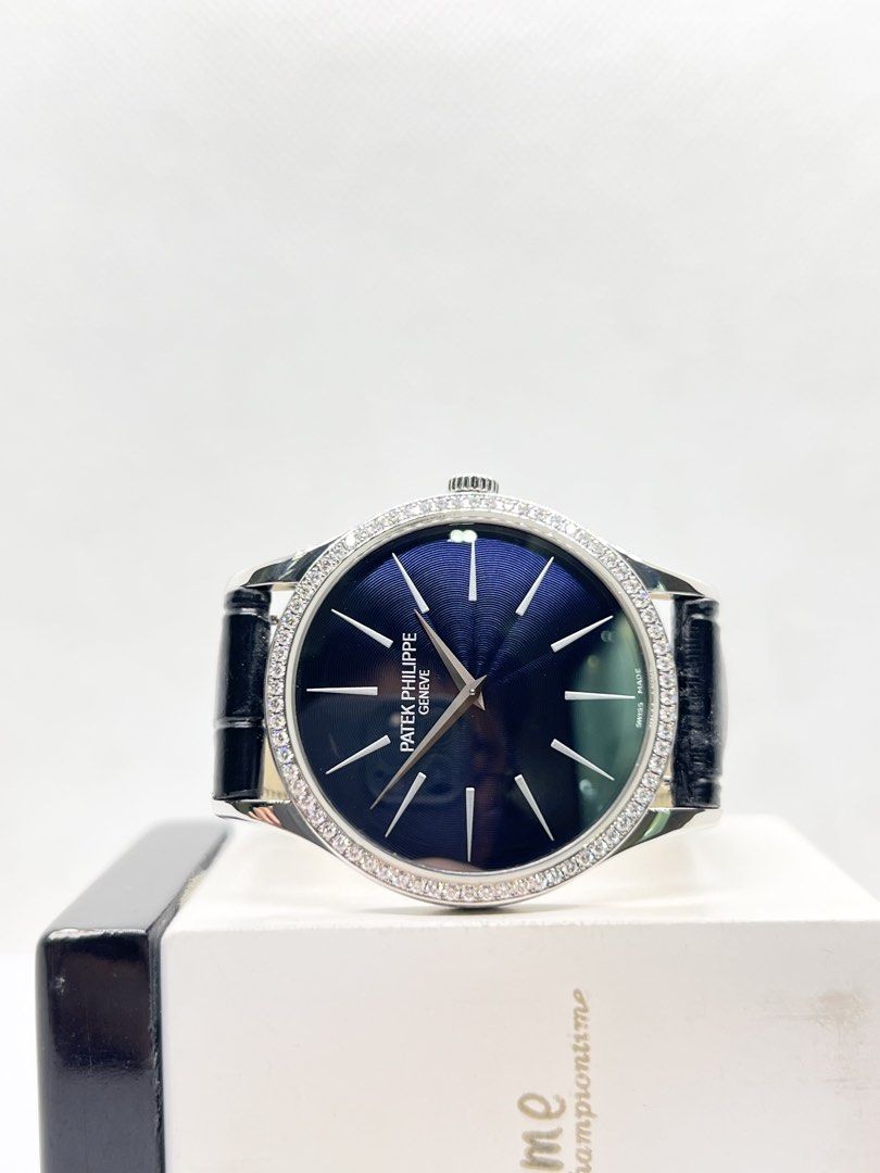 Pre Owned Patek Philippe Calatrava 4897G-001 Blue Dial Winding White Gold Casing Leather ( June 13 ) (Category: Watches) located in Singapore. Submitted by brightime (Listing ID 1462316640, Image 1). Description: Pre Owned Patek Philippe Calatrava 4897G-001 Blue Dial Winding White Gold Casing Leather ( June 13 ) ** Pre-Owned ** ** Mint Condition ** Model : 4897G-001 Also known as : Calatrava Case size : 33mm Dial : Blue Dial With Silver Baton Num